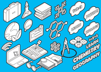 illustration of info graphic education icons set concept in isometric 3d graphic