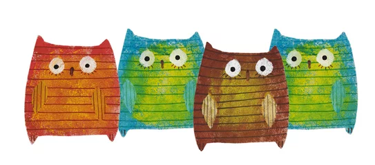 Fotobehang Brown, blue and red owls. Hand drawing illustration © wegener17