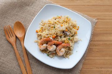 Fried rice with Shrimp on white plate