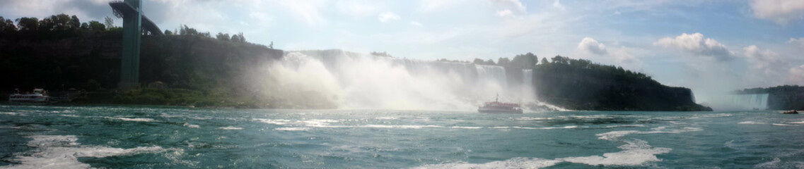 Niagara Falls Power with touristic boats during summertime. 