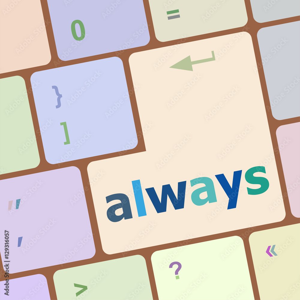 Poster computer keyboard button with always word on it