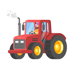 Vector flat style illustration of tractor-driver.