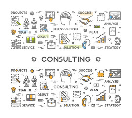 Vector line web concept for business consulting.