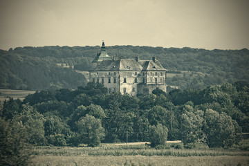 Fototapeta na wymiar Olesko castle of the 14th century in Ukraine. Toning in retro style