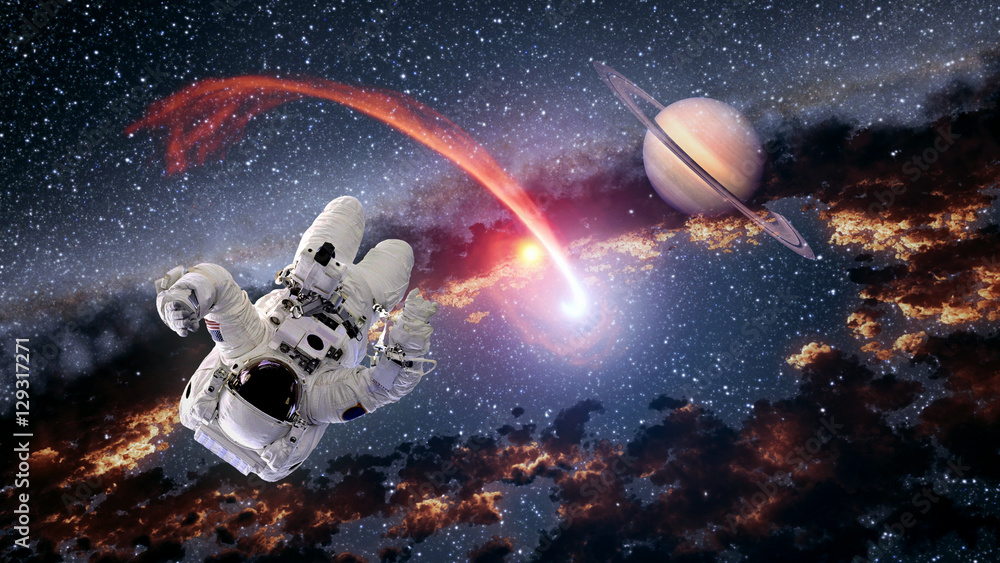 Sticker astronaut planet saturn spaceman comet outer space suit galaxy universe. elements of this image furn