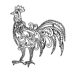 hand drawn chicken, adult coloring page, animal vector