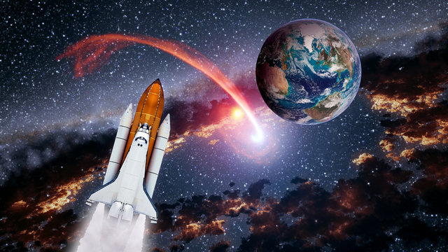 Space shuttle spaceship launch spacecraft planet Earth rocket ship mission universe. Elements of this image furnished by NASA.