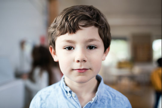 Close-up portrait of boy standing in classroom