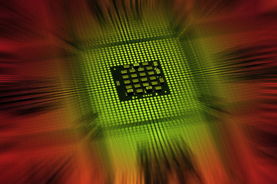 computer processors aligned with abstract lighting effects postproduction, background.