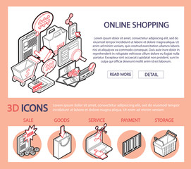 illustration of info graphic online shopping set concept in isometric 3d graphic