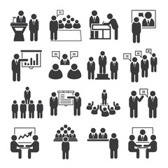 business meeting and business conference icons