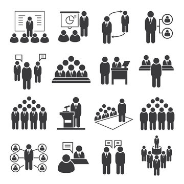 business meeting and business conference icons