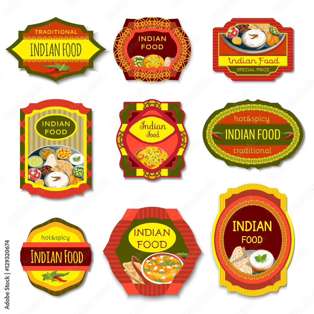 Canvas Prints Indian Food Colorful Emblems