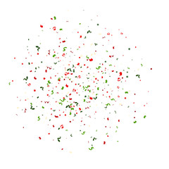 Falling tiny colorful bright confetti pieces on transparent background