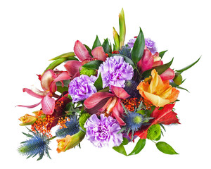 Colorful Flower Bouquet Arrangement Centerpiece Isolated on White Background. Closeup.