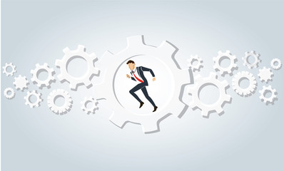 Businessman running in wheel gear background vector