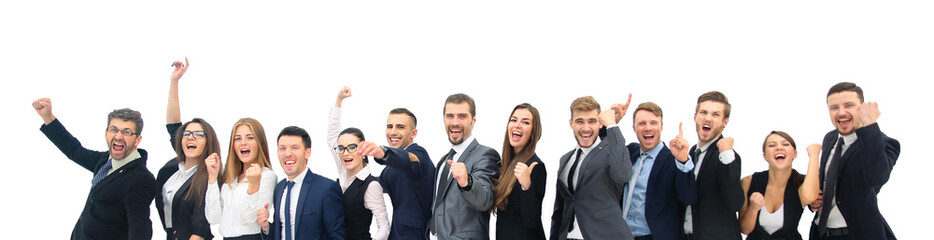 Happy business group. happy business team celebrating victory