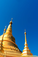 Fototapeta premium Travel Expo at the place of gold in the blue sky.