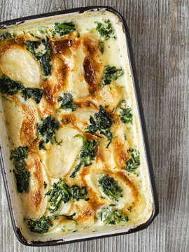 Rustic Golden Spinach Potato Gratin Dauphinois