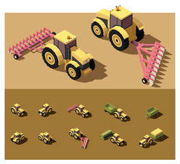 Naklejka premium Vector isometric low poly tractor