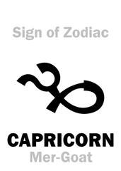 Astrology Alphabet: Sign of Zodiac CAPRICORN (The Mer-Goat). Hieroglyphics character sign (single symbol).