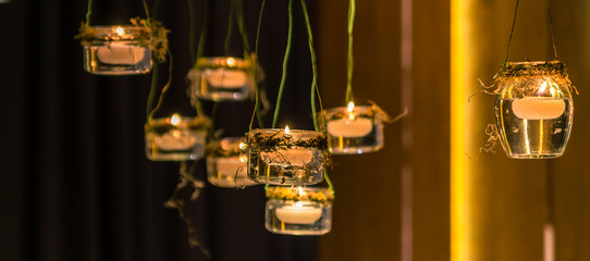 Table setup in the evening lamps light