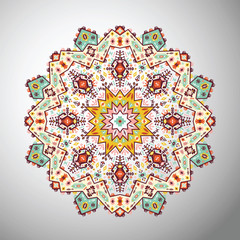 Ornamental round colorful geometric pattern in aztec style