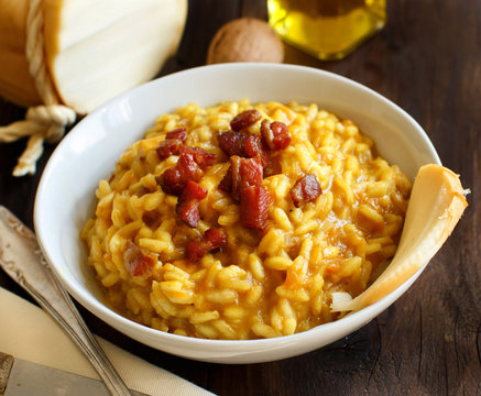 Risotto with a pumpkin and bacon
