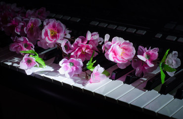 Artificial flowers. Music synthesizer