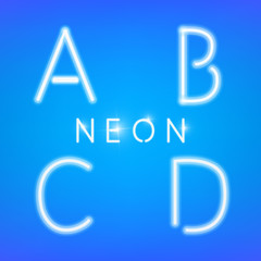 Neon Alphabet. Glowing letters typeset