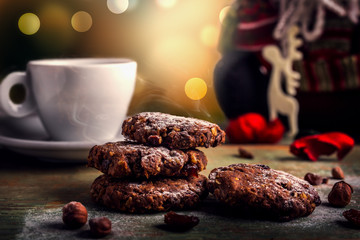 sweet chocolate biscuits and coffee