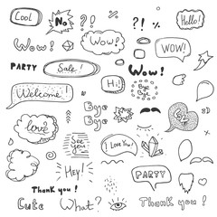 Hand drawn set of speech bubbles with dialog words