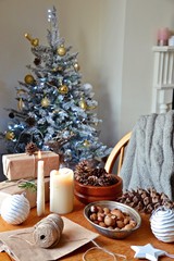 Wrapping Christmas Gifts. Cozy Christmas Home