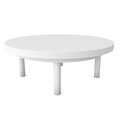 White Round Table. 3D render isolated on white. Platform or Stand Illustration. Template for Object Presentation.