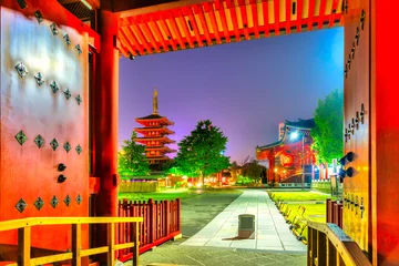 Fotobehang Tokyo at night with the Senso-ji temple in Tokyo, Japan © Luciano Mortula-LGM