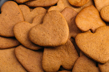 christmas gingerbread cookie in the form of hearts. Valentine's Day concept