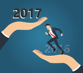 Businessman jump between and years to success. business Concept vector