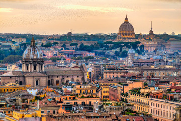 Rome at sunset time with St Peter Cathedral - obrazy, fototapety, plakaty