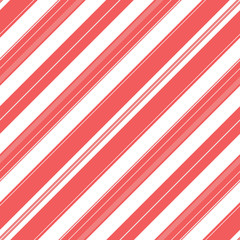 Diogonal stripe pattern background. Red and white colors. Winter holiday Christmas traditional candy pattern.
