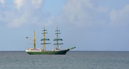 Square rigged tall ship anchored of Lanzarote.