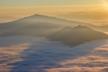 Landscape with the mist at Pha Tung mountain in sunrise time