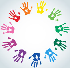 Abstract Background with Colorful Hand prints 