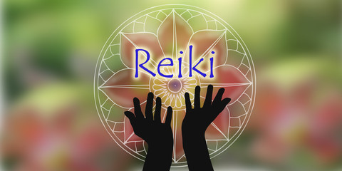 Reiki design hands natural background - 129331896