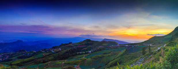 Fototapeta na wymiar Panorama of beautiful mountains at twilight