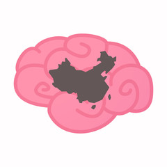 Isolated brain with  a map of China