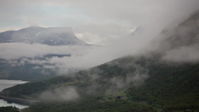 Mountain mist timelapse or fog up in northern Sweden. The opening you see is the Lapponian Gate, or Lapporten in Swedish, in Kiruna (Björkliden Abisko). July 11 2016.