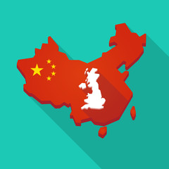 Long shadow China map with  a map of the UK