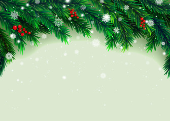 New Year background with fir branches and snowflakes