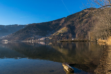 Water reflections and mountain peaks, Zell am See Lakekaprun, kitzsteinhorn, Austria, Europe, Bad Gastein