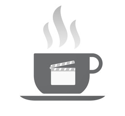 Isolated coffee cup with a clapperboard
